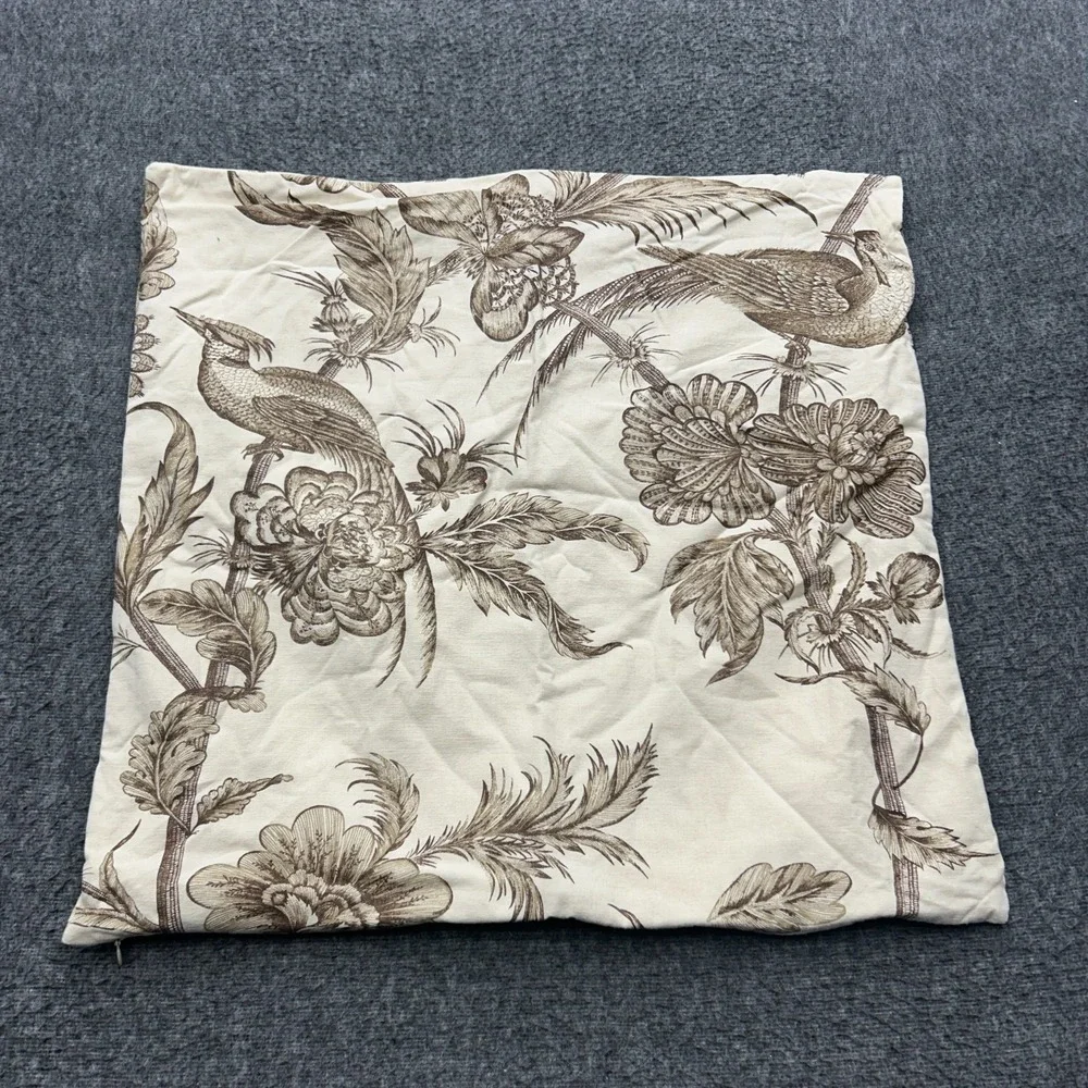Pottery Barn Floral Bird Linen Cotton Blend Pillow Cover 24 X 24 Case Set